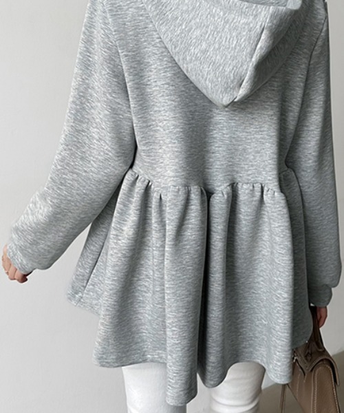 COCOMOMO(ココモモ)の「ペプラムパーカー ジップ パーカー フード付き ペプラムトップス 長袖 春服 秋服(パーカー・レディース・ブラック/ライトグレー/ダークグレー・FREE)」の14枚目の写真