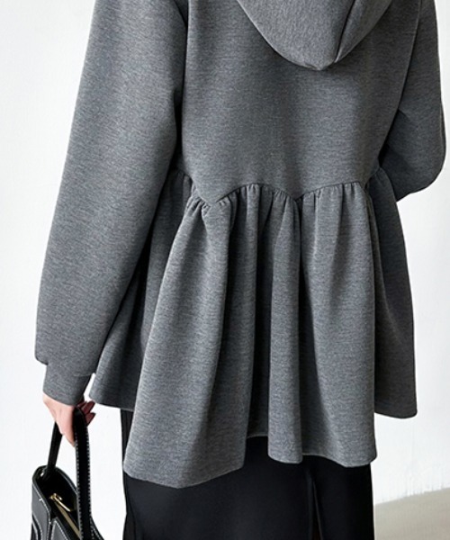 COCOMOMO(ココモモ)の「ペプラムパーカー ジップ パーカー フード付き ペプラムトップス 長袖 春服 秋服(パーカー・レディース・ブラック/ライトグレー/ダークグレー・FREE)」の20枚目の写真