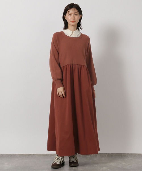 LAKOLE(ラコレ)の「布帛ドッキングニットワンピース / 604893(ワンピース・レディース・杢グレー/テラコッタ/ブラック・FREE)」の1枚目の写真