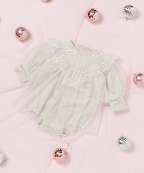 apres les cours(アプレレクール)の「【リンク】ベロアチュールカバーオール_アプレレクールマシェリ(ロンパース・キッズ・アイボリー・70/80)」の1枚目の写真