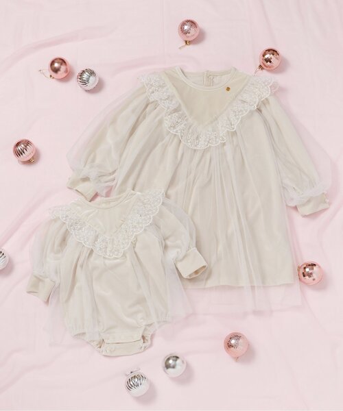 apres les cours(アプレレクール)の「【リンク】ベロアチュールカバーオール_アプレレクールマシェリ(ロンパース・キッズ・アイボリー・70/80)」の2枚目の写真