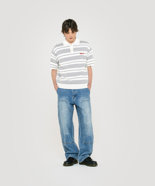 AECA（エイカ）の「STRIPE STRUCTURE COLLAR NECK HALF KNIT-WHITE/NAVY（ポロシャツ・レディース・その他・SMALL/LARGE/MEDIUM）」の4枚目の写真