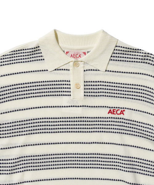 AECA（エイカ）の「STRIPE STRUCTURE COLLAR NECK HALF KNIT-WHITE/NAVY（ポロシャツ・レディース・その他・SMALL/LARGE/MEDIUM）」の3枚目の写真