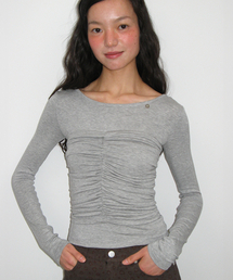 RONRON（ロンロン）の「SHIRRING BUSTIER LONG SLEEVE T SHIRT GREY（Tシャツ/カットソー）」