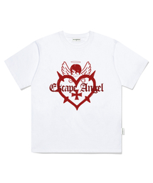ダークハートエンジェルプリントオーバーサイズ半袖Tシャツホワイト