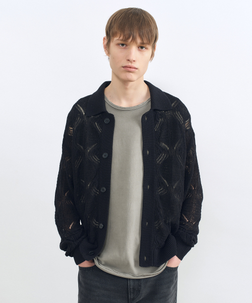 クロシェカラーカーディガンBLACK