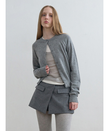 Double Neck Knit Cardigan Melange Grey