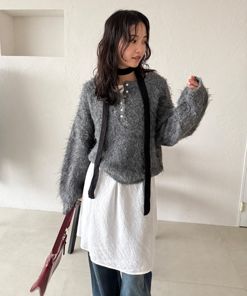MUHET（ミュエータ）の「henley neck shaggy knit pullover / ヘンリー