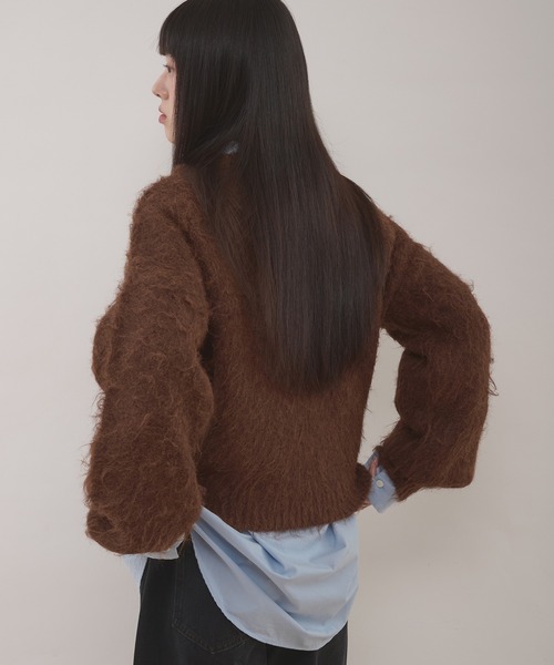 MUHET(ミュエータ)の「henley neck shaggy knit pullover / ヘンリーネックシャギーニット(ニット/セーター・レディース・チャコールグレー/ブラウン/ネイビー・FREE)」の9枚目の写真