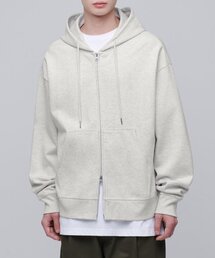 フラットテリーオーバーサイズフードパーカージップアップ[オートミール]