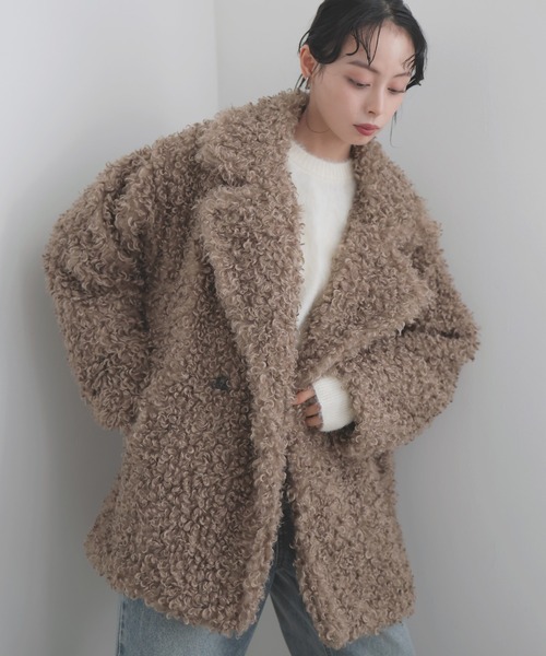 LIAN（リアン）の「プードルファーテーラードコート（ピーコート・レディース・ベージュ/ブラウン/アイボリー/ブラック・FREE）」の14枚目の写真