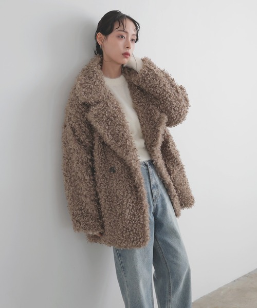 LIAN（リアン）の「プードルファーテーラードコート（ピーコート・レディース・ベージュ/ブラウン/アイボリー/ブラック・FREE）」の15枚目の写真