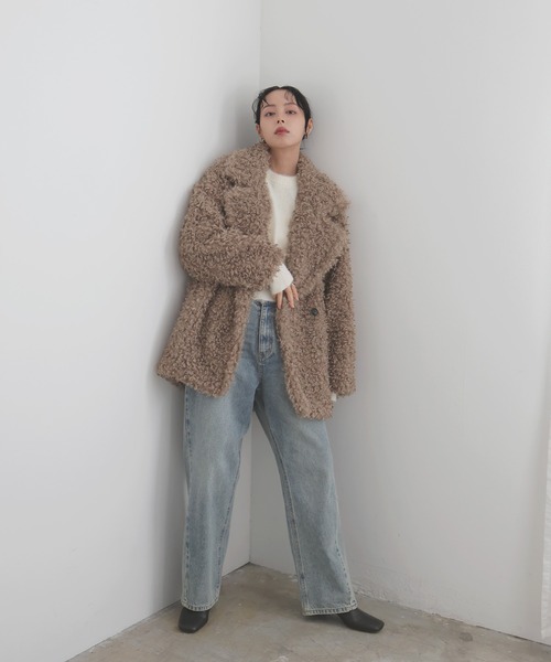 LIAN（リアン）の「プードルファーテーラードコート（ピーコート・レディース・ベージュ/ブラウン/アイボリー/ブラック・FREE）」の17枚目の写真