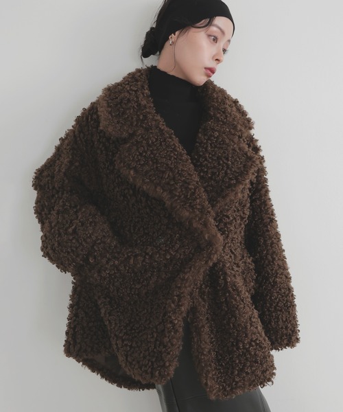 LIAN リアン　プードルファーブルゾン　ブルゾン　ブラウン ファーコート プードルファーテーラードコート（ピーコート）｜LIAN（リアン）の