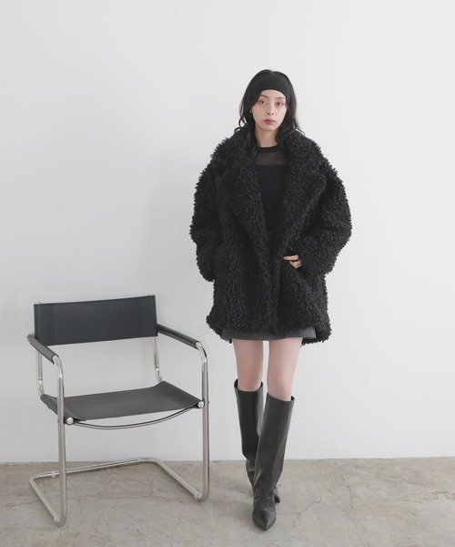 LIAN（リアン）の「プードルファーテーラードコート（ピーコート・レディース・ベージュ/ブラウン/アイボリー/ブラック・FREE）」の7枚目の写真