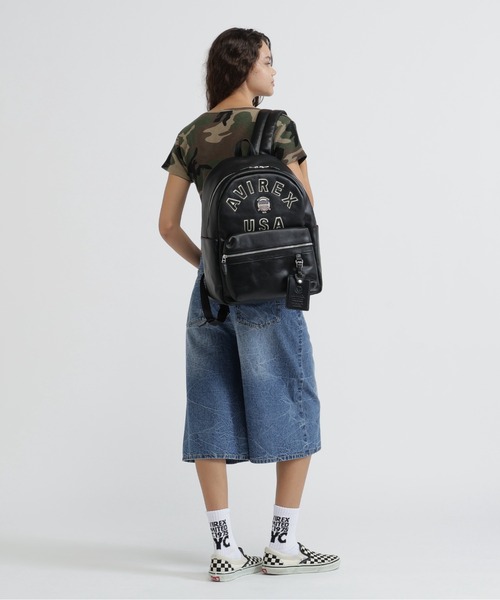 AVIREX（アヴィレックス）の「VARSITY LEATHER DAYPACK/ バーシティレザーデイパック（バックパック/リュック・レディース・ブラック・F）」の5枚目の写真