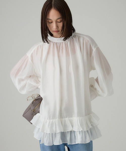 BABYLONE（バビロン）の「シアーフリルブラウス（シャツ/ブラウス・レディース・ホワイト/ブルー/ブラック・フリー）」の5枚目の写真