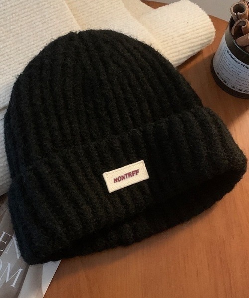 DEVICE（デバイス）の「ロゴ ボリューム ビーニー ニット帽（ニットキャップ/ビーニー・レディース・ブラック/ブルー・FREE）」の2枚目の写真