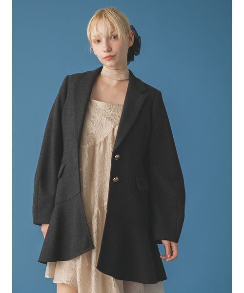 FURFUR(ファーファー)の「ツイードフレアドレスコート(チェスターコート・レディース・チェック/チャコールグレー/ライトグレー・F)」の2枚目の写真