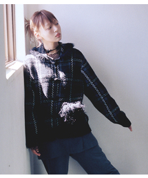 FFATS CHECK FUR CARDIGAN_BLACK(NG2FFUK684A)
