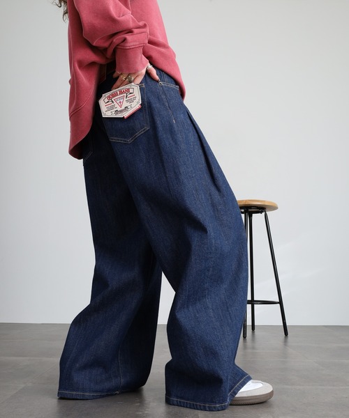 GUESS JEANS G12 Pleated Extra Wide Leg ワイドデニムパンツ（デニム