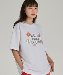 エーピーフラワーラウンドネック15番手綿半袖Tシャツ_ホワイト