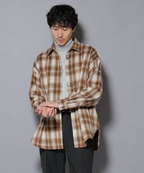 NANO universe（ナノユニバース）の「シャギーオンブレーチェックジャケット（ブルゾン・メンズ・ブラウン/ブラック・L/M）」の3枚目の写真
