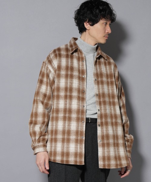 NANO universe（ナノユニバース）の「シャギーオンブレーチェックジャケット（ブルゾン・メンズ・ブラウン/ブラック・L/M）」の4枚目の写真