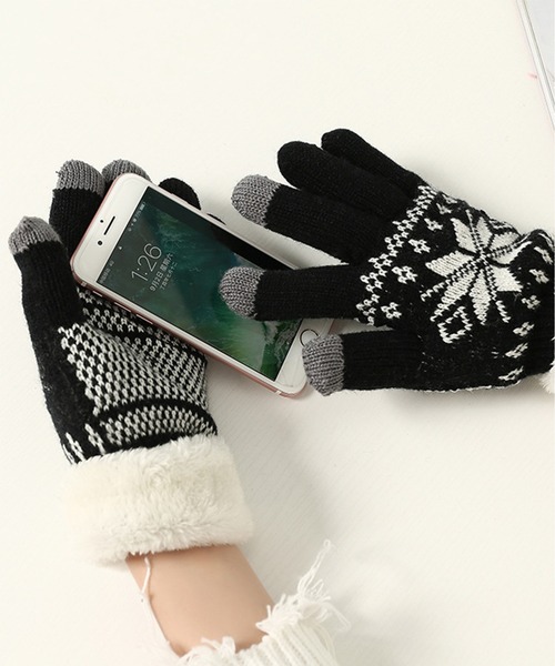 M2SUQARED(エムツースクエア)の「【M2SUQARED/エムツースクエア】ノルディック柄ニット手袋(スマートフォン対応)(手袋・レディース・ホワイト/ピンク/ブラック/グレー・FREE)」の9枚目の写真