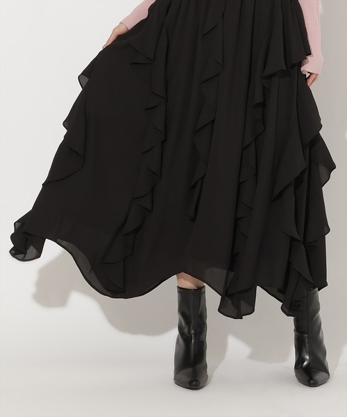 AND COUTURE(アンドクチュール)の「ラッフル切替フレアスカート(スカート・レディース・ブラック/ライトグレー/オフホワイト・FREE)」の18枚目の写真