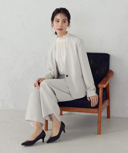 COMME CA ISM(コムサイズム)の「【宮城舞さん着用】【セットアップ対応】ポリエステルツイル ノーカラージャケット(ノーカラージャケット・レディース・グレー/ネイビー・X-SMALL/SMALL/MEDIUM/LARGE/X-LARGE)」の10枚目の写真