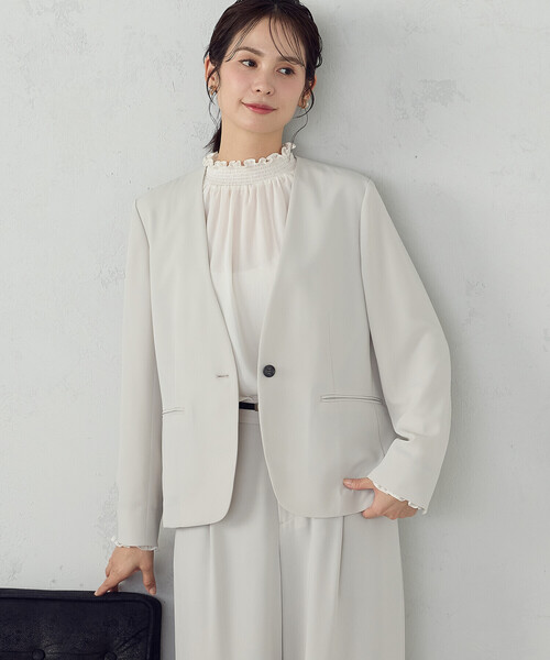 COMME CA ISM(コムサイズム)の「【宮城舞さん着用】【セットアップ対応】ポリエステルツイル ノーカラージャケット(ノーカラージャケット・レディース・グレー/ネイビー・X-SMALL/SMALL/MEDIUM/LARGE/X-LARGE)」の12枚目の写真