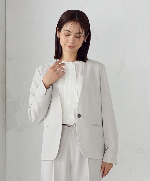 COMME CA ISM(コムサイズム)の「【宮城舞さん着用】【セットアップ対応】ポリエステルツイル ノーカラージャケット(ノーカラージャケット・レディース・グレー/ネイビー・X-SMALL/SMALL/MEDIUM/LARGE/X-LARGE)」の15枚目の写真