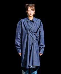 Draping Basic long Shirts Like denim Deep Blue