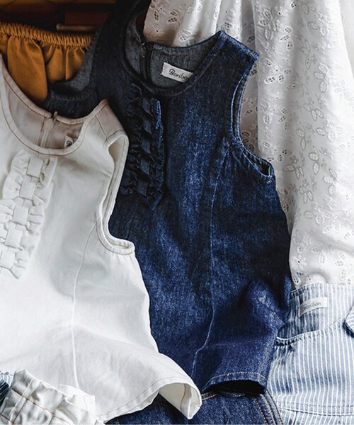 Boribon(ボリボン)の「リボンモチーフココデニムジャンスカ(ワンピース・キッズ・ネイビー/アイボリー・120/110/100/90/80/70)」の2枚目の写真