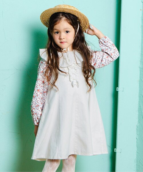 Boribon(ボリボン)の「リボンモチーフココデニムジャンスカ(ワンピース・キッズ・ネイビー/アイボリー・120/110/100/90/80/70)」の1枚目の写真