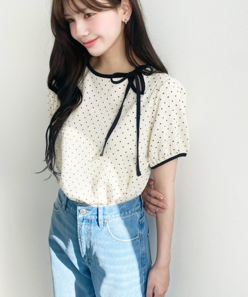 moment+(モーメントプラス)の「無地&ドットプリント配色パイピングプルオーバー(Tシャツ/カットソー・レディース・オフホワイト/ブラック/イエロー系その他/ナチュラル/ブラック系その他/ホワイト系その他・L/M)」の18枚目の写真