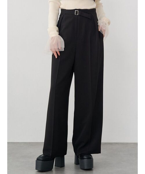 MURUA（ムルーア）の「【セットアップ対応】フロントベルトワイドパンツ（スラックス・レディース・ブラック/ベージュ/ミント/グレー・2/1）」の2枚目の写真