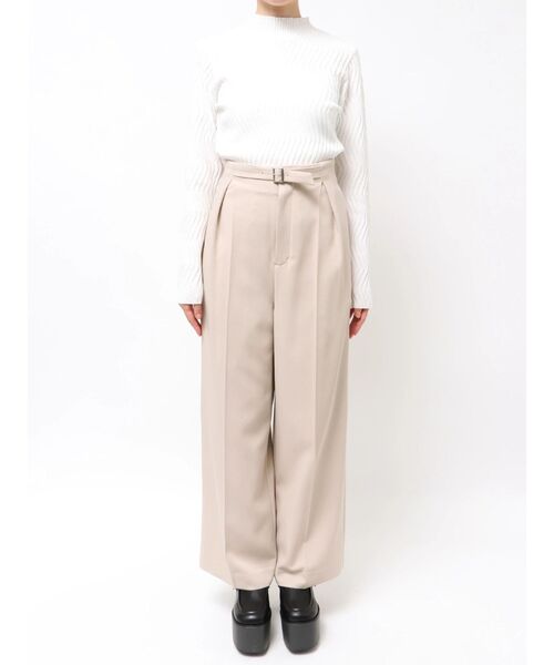 MURUA（ムルーア）の「【セットアップ対応】フロントベルトワイドパンツ（スラックス・レディース・ブラック/ベージュ/ミント/グレー・2/1）」の5枚目の写真