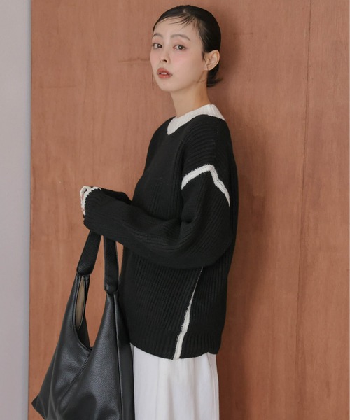 セール】配色リブニットトップス（ニット/セーター）｜La-gemme