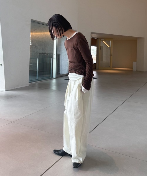 select MOCA by son（セレクトモカバイソン）の「コットンブレンドカーブワイドパンツ【by SON】（その他パンツ・レディース・アイボリー/ブラック・SMALL/MEDIUM/LARGE）」の7枚目の写真