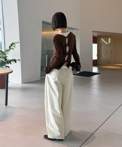 select MOCA by son（セレクトモカバイソン）の「コットンブレンドカーブワイドパンツ【by SON】（その他パンツ・レディース・アイボリー/ブラック・SMALL/MEDIUM/LARGE）」の8枚目の写真