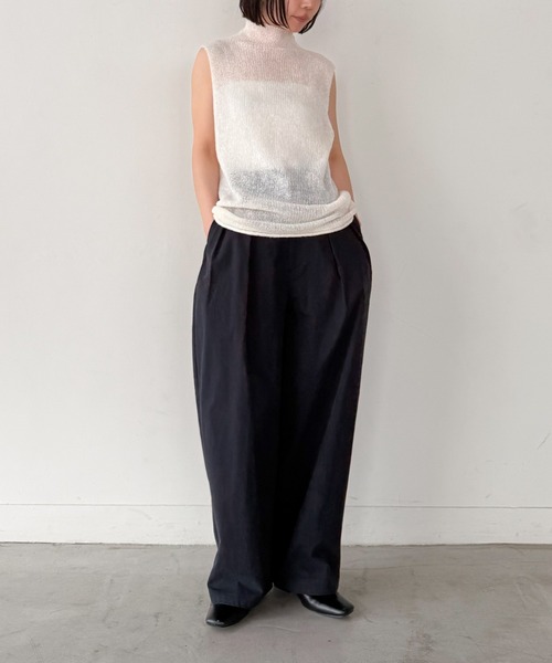 select MOCA by son（セレクトモカバイソン）の「コットンブレンドカーブワイドパンツ【by SON】（その他パンツ・レディース・アイボリー/ブラック・SMALL/MEDIUM/LARGE）」の4枚目の写真