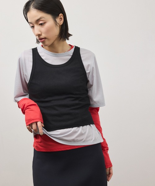 ADAM ET ROPE'（アダムエロペ）の「3レイヤードジャージートップス（Tシャツ/カットソー・レディース・グレー系その他/ブラック系その他・FREE）」の11枚目の写真