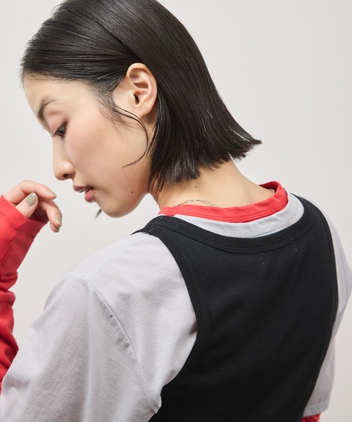 ADAM ET ROPE'（アダムエロペ）の「3レイヤードジャージートップス（Tシャツ/カットソー・レディース・グレー系その他/ブラック系その他・FREE）」の13枚目の写真