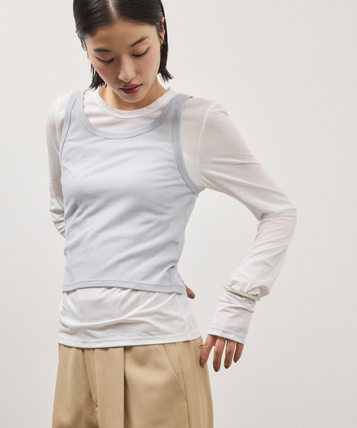 ADAM ET ROPE'（アダムエロペ）の「3レイヤードジャージートップス（Tシャツ/カットソー・レディース・グレー系その他/ブラック系その他・FREE）」の18枚目の写真