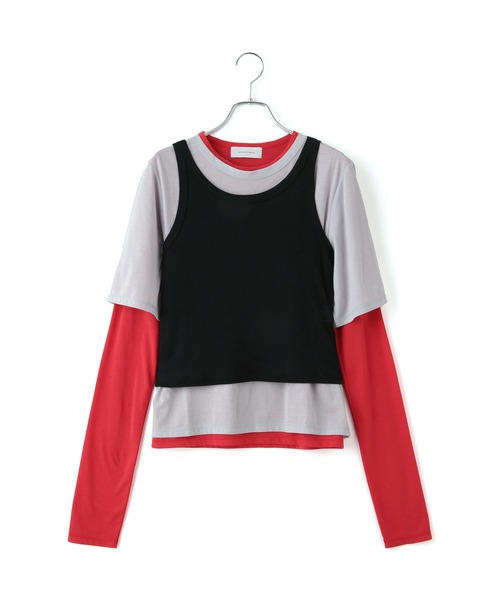 ADAM ET ROPE'（アダムエロペ）の「3レイヤードジャージートップス（Tシャツ/カットソー・レディース・グレー系その他/ブラック系その他・FREE）」の19枚目の写真