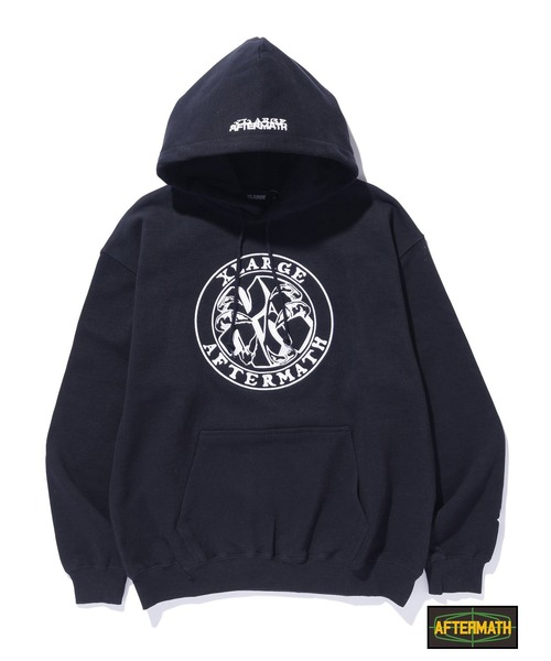 ロゴデザイン ブラック パーカー M セール】XLARGE×AFTERMATH PULLOVER HOODED SWEATSHIRT（パーカー