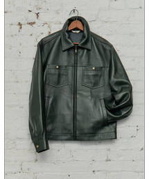 HAZZYS（ ヘジス）の「[HIS]ダークグリーンラムスキンレザージャケット（ライダースジャケット）」