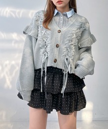 AS KNOW AS plus | ○レースアップ Ｖネック ケーブルフリルニットカーディガン(カーディガン/ボレロ)